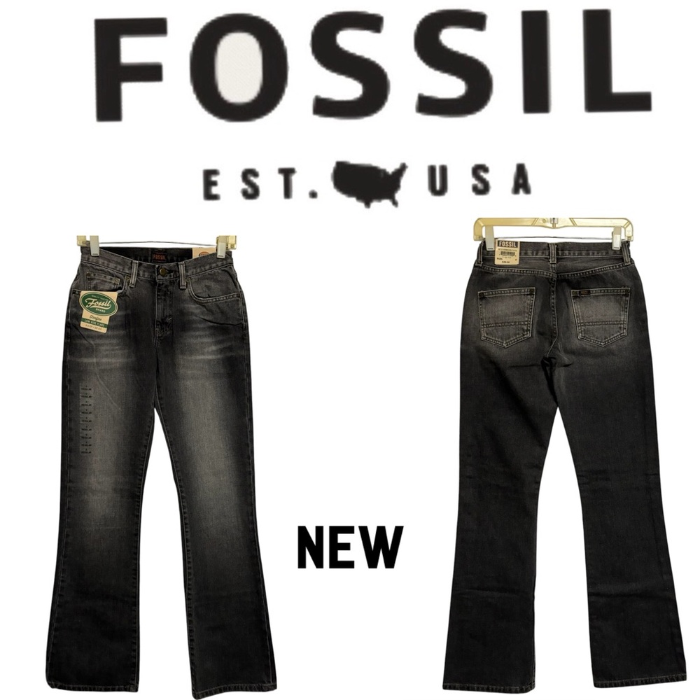Fossil Brand Starfire Black Acid Low rise flare Ez zip fly Sz 0 reg. NWT